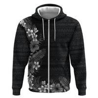 Hawaii Tropical Flowers and Leaves Hoodie Tapa Pattern Grayscale Mode LT03 Zip Hoodie Grayscale - Polynesian Pride