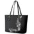 Hawaii Tropical Flowers and Leaves Leather Tote Bag Tapa Pattern Grayscale Mode