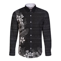 Hawaii Tropical Flowers and Leaves Long Sleeve Button Shirt Tapa Pattern Grayscale Mode LT03 Unisex Grayscale - Polynesian Pride
