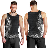 Hawaii Tropical Flowers and Leaves Men Tank Top Tapa Pattern Grayscale Mode LT03 - Polynesian Pride