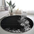 Hawaii Tropical Flowers and Leaves Round Carpet Tapa Pattern Grayscale Mode