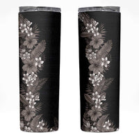 Hawaii Tropical Flowers and Leaves Skinny Tumbler Tapa Pattern Grayscale Mode LT03 Black - Polynesian Pride