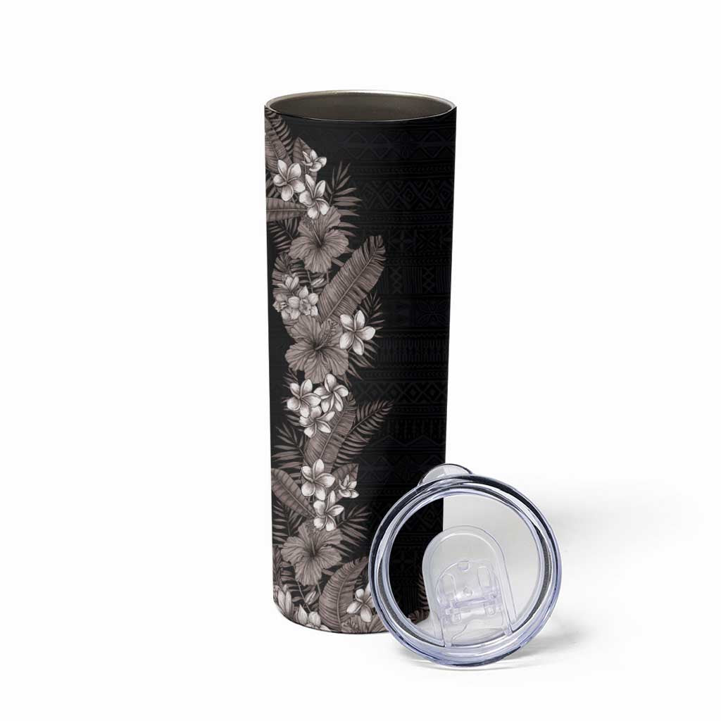 Hawaii Tropical Flowers and Leaves Skinny Tumbler Tapa Pattern Grayscale Mode LT03 - Polynesian Pride