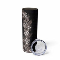 Hawaii Tropical Flowers and Leaves Skinny Tumbler Tapa Pattern Grayscale Mode LT03 - Polynesian Pride