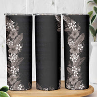 Hawaii Tropical Flowers and Leaves Skinny Tumbler Tapa Pattern Grayscale Mode LT03 - Polynesian Pride