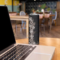 Hawaii Tropical Flowers and Leaves Skinny Tumbler Tapa Pattern Grayscale Mode LT03 - Polynesian Pride