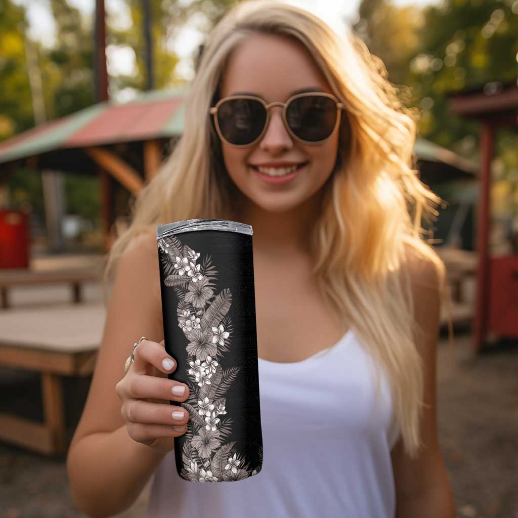 Hawaii Tropical Flowers and Leaves Skinny Tumbler Tapa Pattern Grayscale Mode LT03 - Polynesian Pride