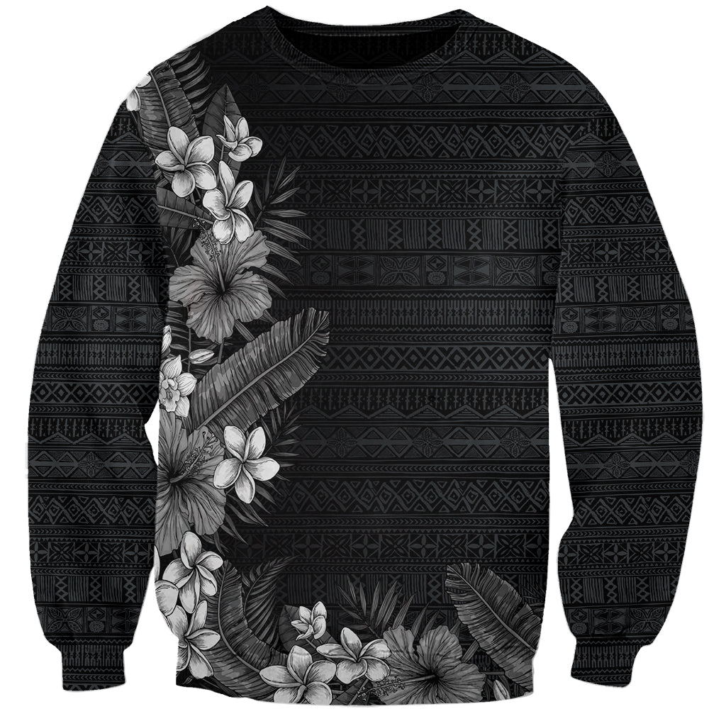 Hawaii Tropical Flowers and Leaves Sweatshirt Tapa Pattern Grayscale Mode LT03 Unisex Grayscale - Polynesian Pride