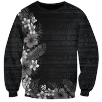 Hawaii Tropical Flowers and Leaves Sweatshirt Tapa Pattern Grayscale Mode LT03 Unisex Grayscale - Polynesian Pride