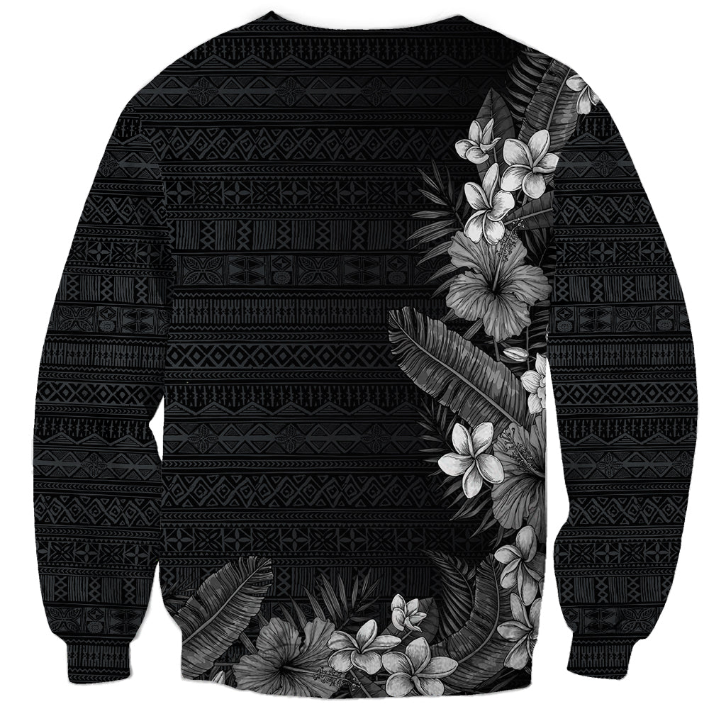 Hawaii Tropical Flowers and Leaves Sweatshirt Tapa Pattern Grayscale Mode LT03 - Polynesian Pride