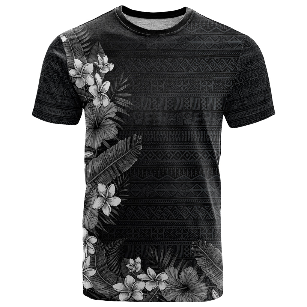 Hawaii Tropical Flowers and Leaves T Shirt Tapa Pattern Grayscale Mode LT03 Grayscale - Polynesian Pride