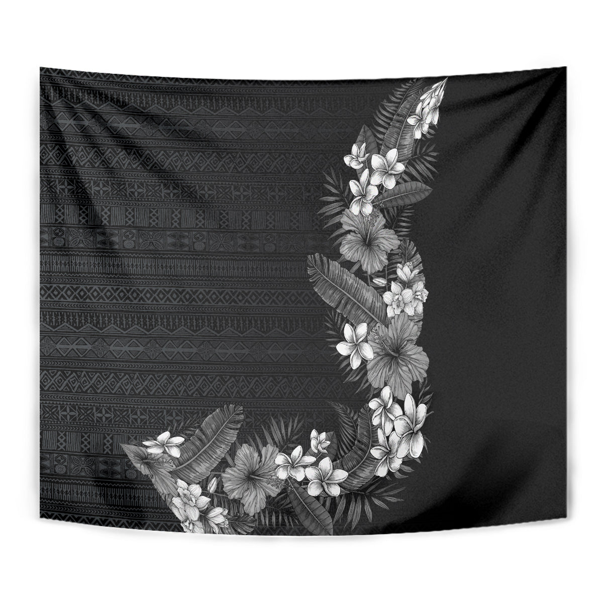 Hawaii Tropical Flowers and Leaves Tapestry Tapa Pattern Grayscale Mode LT03 - Polynesian Pride