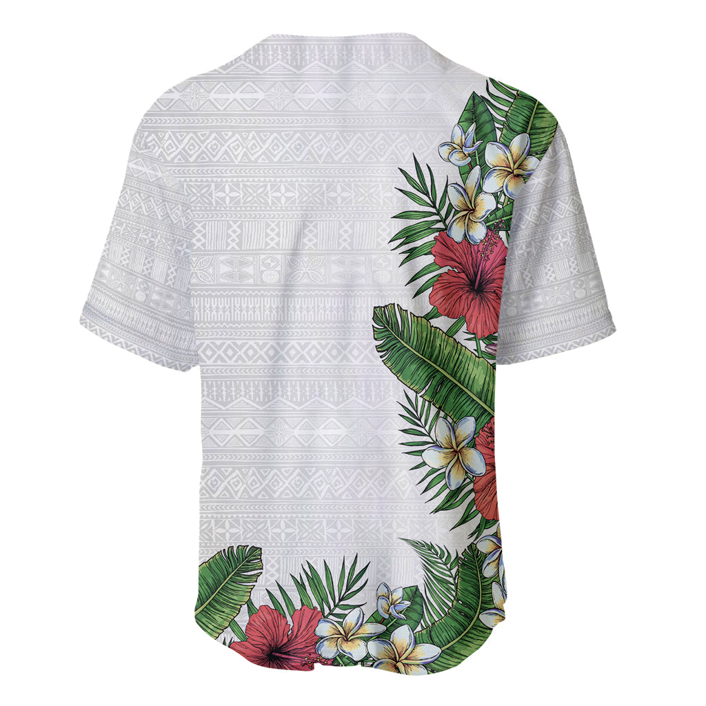 Hawaii Tropical Flowers and Leaves Baseball Jersey Tapa Pattern White Mode LT03 - Polynesian Pride