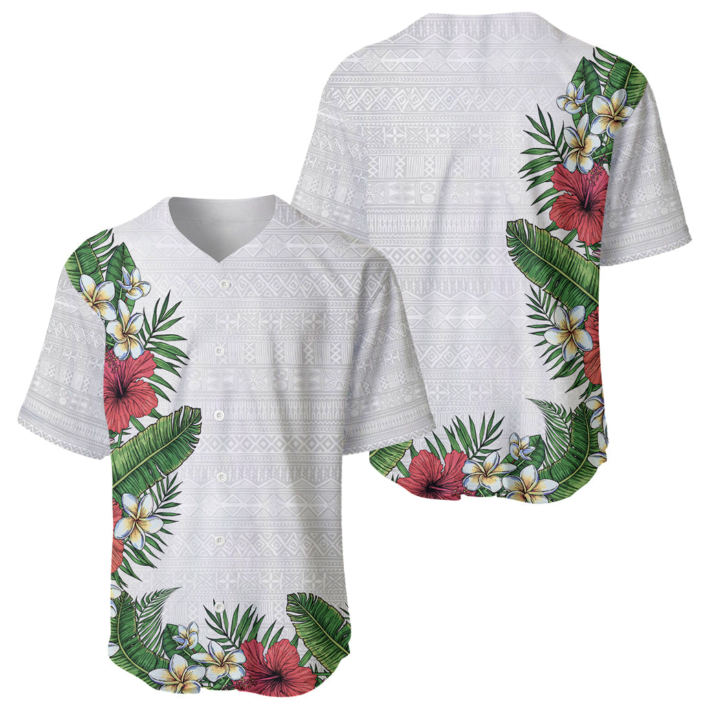 Hawaii Tropical Flowers and Leaves Baseball Jersey Tapa Pattern White Mode LT03 - Polynesian Pride