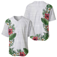 Hawaii Tropical Flowers and Leaves Baseball Jersey Tapa Pattern White Mode LT03 - Polynesian Pride
