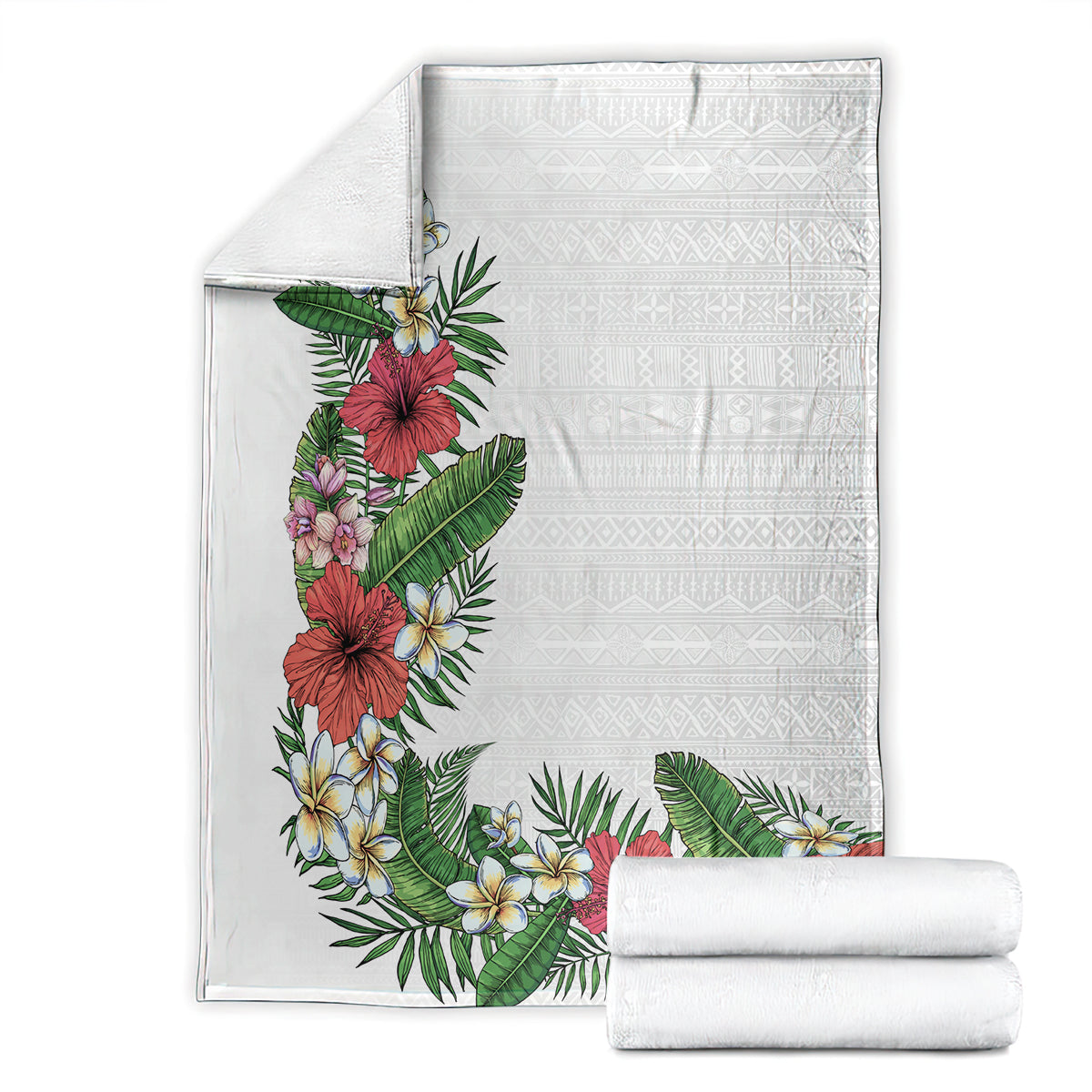 Hawaii Tropical Flowers and Leaves Blanket Tapa Pattern White Mode LT03 - Polynesian Pride