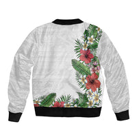 Hawaii Tropical Flowers and Leaves Bomber Jacket Tapa Pattern White Mode LT03 - Polynesian Pride