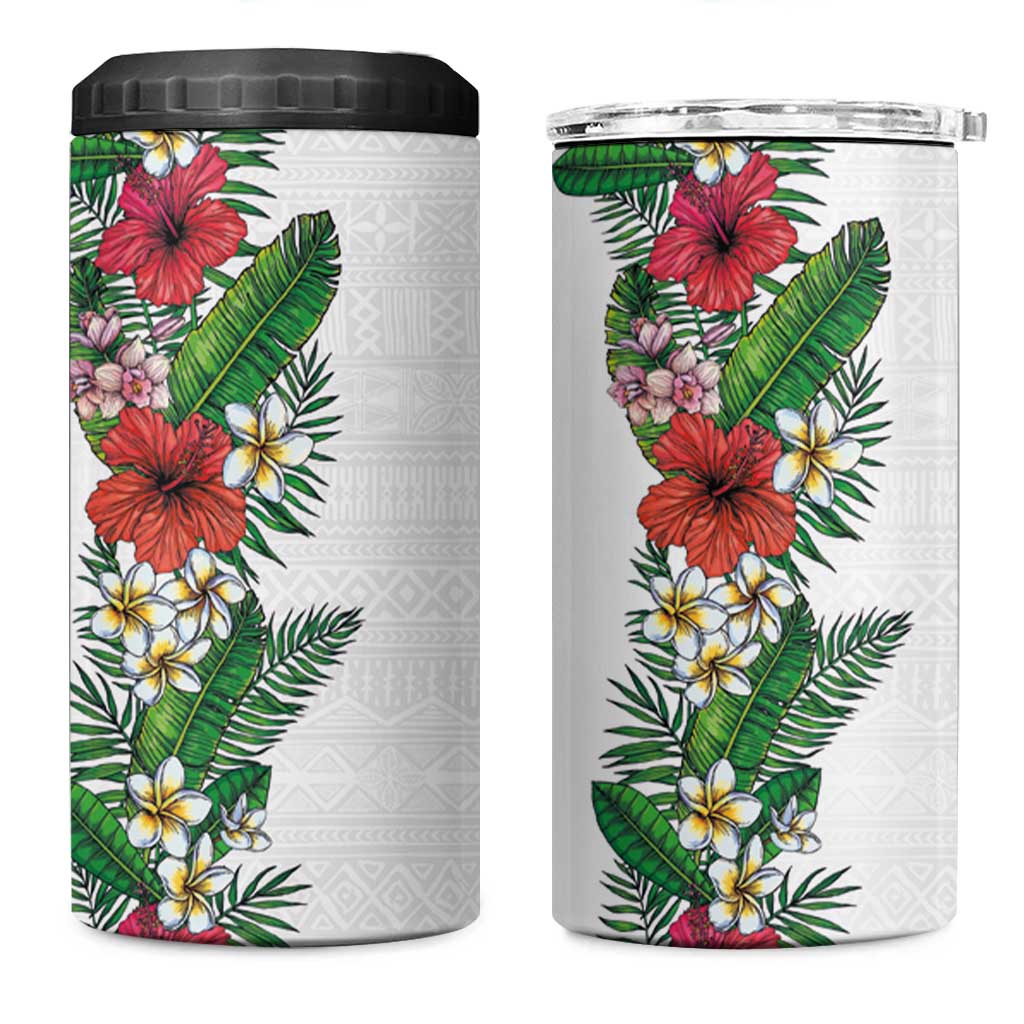 Hawaii Tropical Flowers and Leaves 4 in 1 Can Cooler Tumbler Tapa Pattern White Mode LT03 One Size: 16 oz White - Polynesian Pride