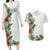 Hawaii Tropical Flowers and Leaves Couples Matching Long Sleeve Bodycon Dress and Hawaiian Shirt Tapa Pattern White Mode