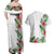 Hawaii Tropical Flowers and Leaves Couples Matching Off Shoulder Maxi Dress and Hawaiian Shirt Tapa Pattern White Mode