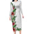 Hawaii Tropical Flowers and Leaves Family Matching Long Sleeve Bodycon Dress and Hawaiian Shirt Tapa Pattern White Mode