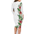 Hawaii Tropical Flowers and Leaves Family Matching Long Sleeve Bodycon Dress and Hawaiian Shirt Tapa Pattern White Mode