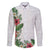 Hawaii Tropical Flowers and Leaves Family Matching Off The Shoulder Long Sleeve Dress and Hawaiian Shirt Tapa Pattern White Mode