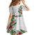 Hawaii Tropical Flowers and Leaves Family Matching Off Shoulder Short Dress and Hawaiian Shirt Tapa Pattern White Mode