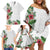 Hawaii Tropical Flowers and Leaves Family Matching Off Shoulder Short Dress and Hawaiian Shirt Tapa Pattern White Mode