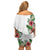 Hawaii Tropical Flowers and Leaves Family Matching Off Shoulder Short Dress and Hawaiian Shirt Tapa Pattern White Mode