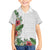 Hawaii Tropical Flowers and Leaves Family Matching Off Shoulder Short Dress and Hawaiian Shirt Tapa Pattern White Mode