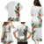 Hawaii Tropical Flowers and Leaves Family Matching Puletasi and Hawaiian Shirt Tapa Pattern White Mode