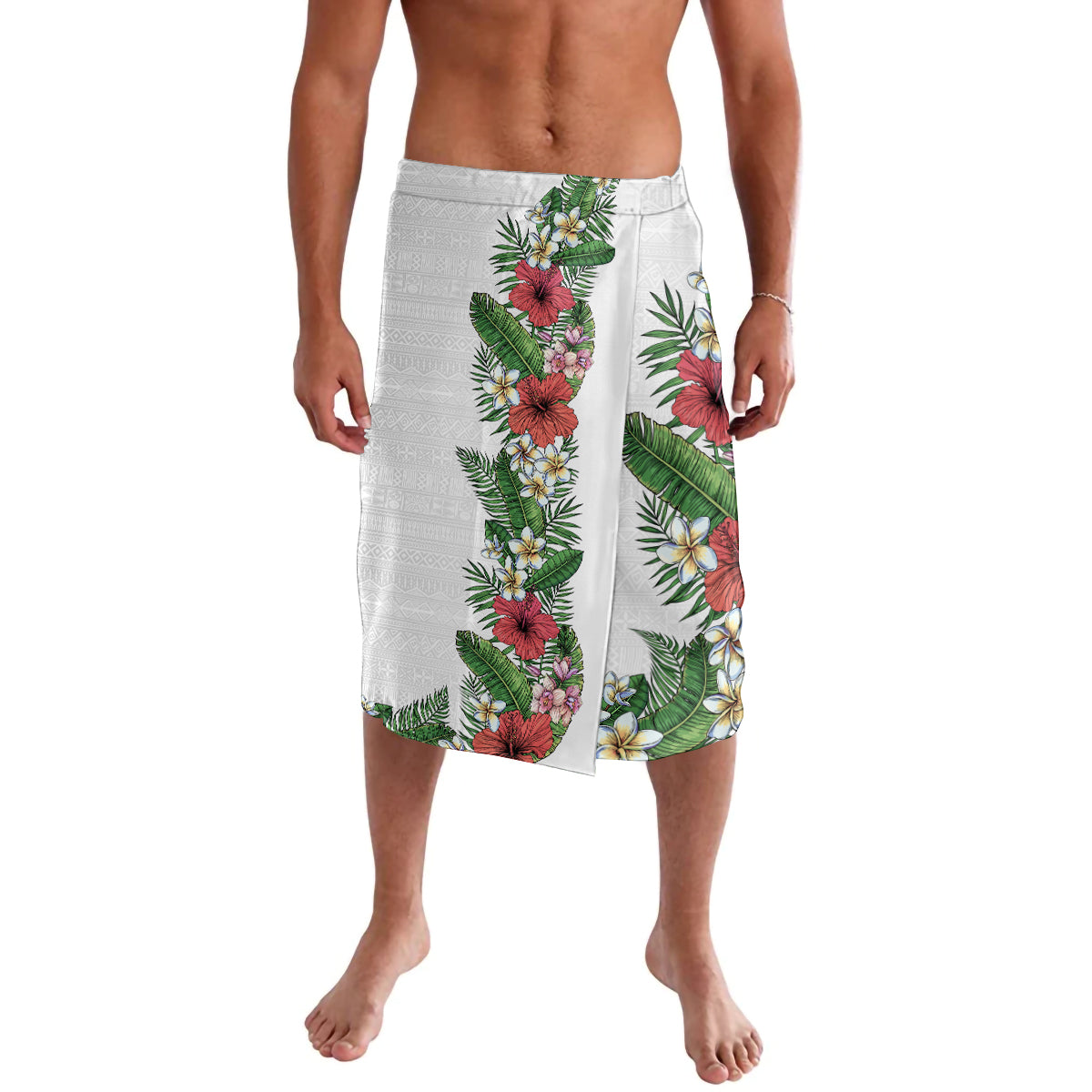 Hawaii Tropical Flowers and Leaves Lavalava Tapa Pattern White Mode