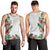 Hawaii Tropical Flowers and Leaves Men Tank Top Tapa Pattern White Mode