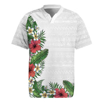 Hawaii Tropical Flowers and Leaves Rugby Jersey Tapa Pattern White Mode LT03 White - Polynesian Pride
