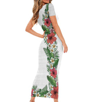 Hawaii Tropical Flowers and Leaves Short Sleeve Bodycon Dress Tapa Pattern White Mode LT03 - Polynesian Pride