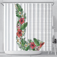 Hawaii Tropical Flowers and Leaves Shower Curtain Tapa Pattern White Mode LT03 - Polynesian Pride