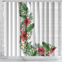 Hawaii Tropical Flowers and Leaves Shower Curtain Tapa Pattern White Mode LT03 - Polynesian Pride