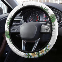 Hawaii Tropical Flowers and Leaves Steering Wheel Cover Tapa Pattern White Mode LT03 - Polynesian Pride