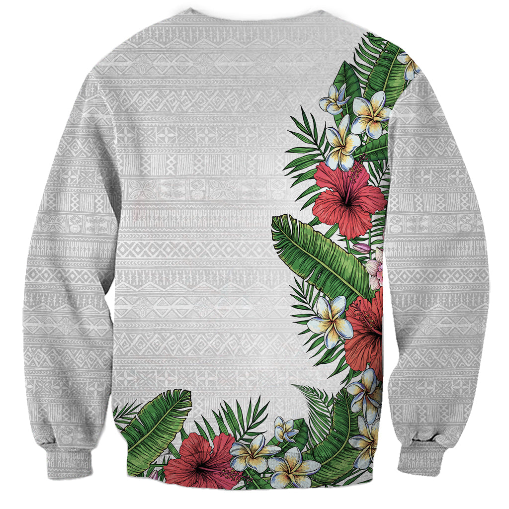 Hawaii Tropical Flowers and Leaves Sweatshirt Tapa Pattern White Mode LT03 - Polynesian Pride