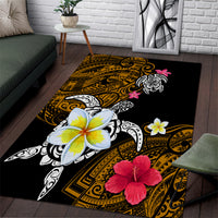 Hawaii Turtle and Tropical Flower Area Rug Polynesian Pattern LT03 Black - Polynesian Pride