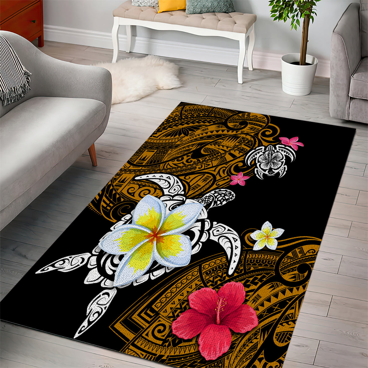 Hawaii Turtle and Tropical Flower Area Rug Polynesian Pattern LT03 - Polynesian Pride