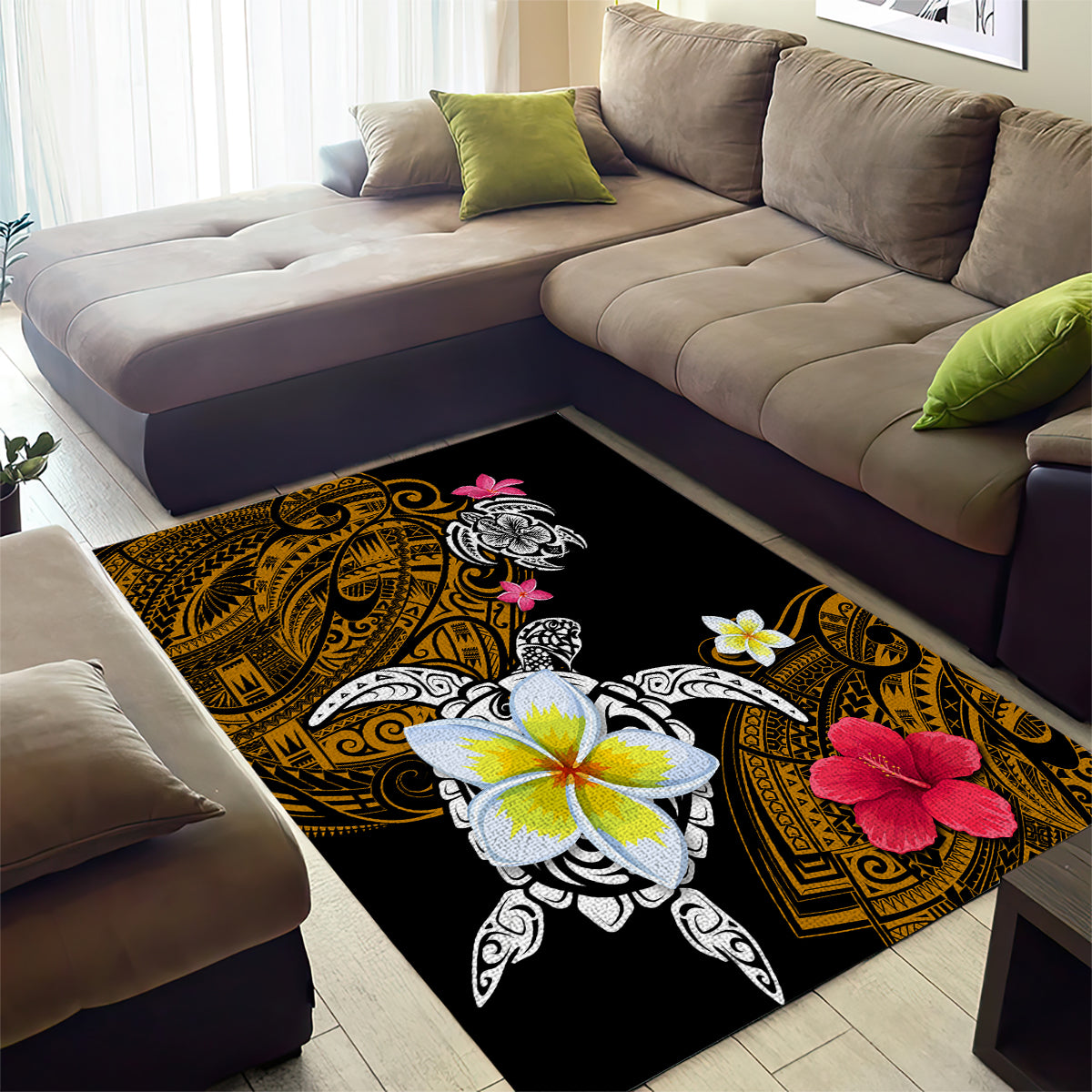 Hawaii Turtle and Tropical Flower Area Rug Polynesian Pattern LT03 - Polynesian Pride