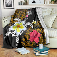 Hawaii Turtle and Tropical Flower Blanket Polynesian Pattern LT03 Black - Polynesian Pride