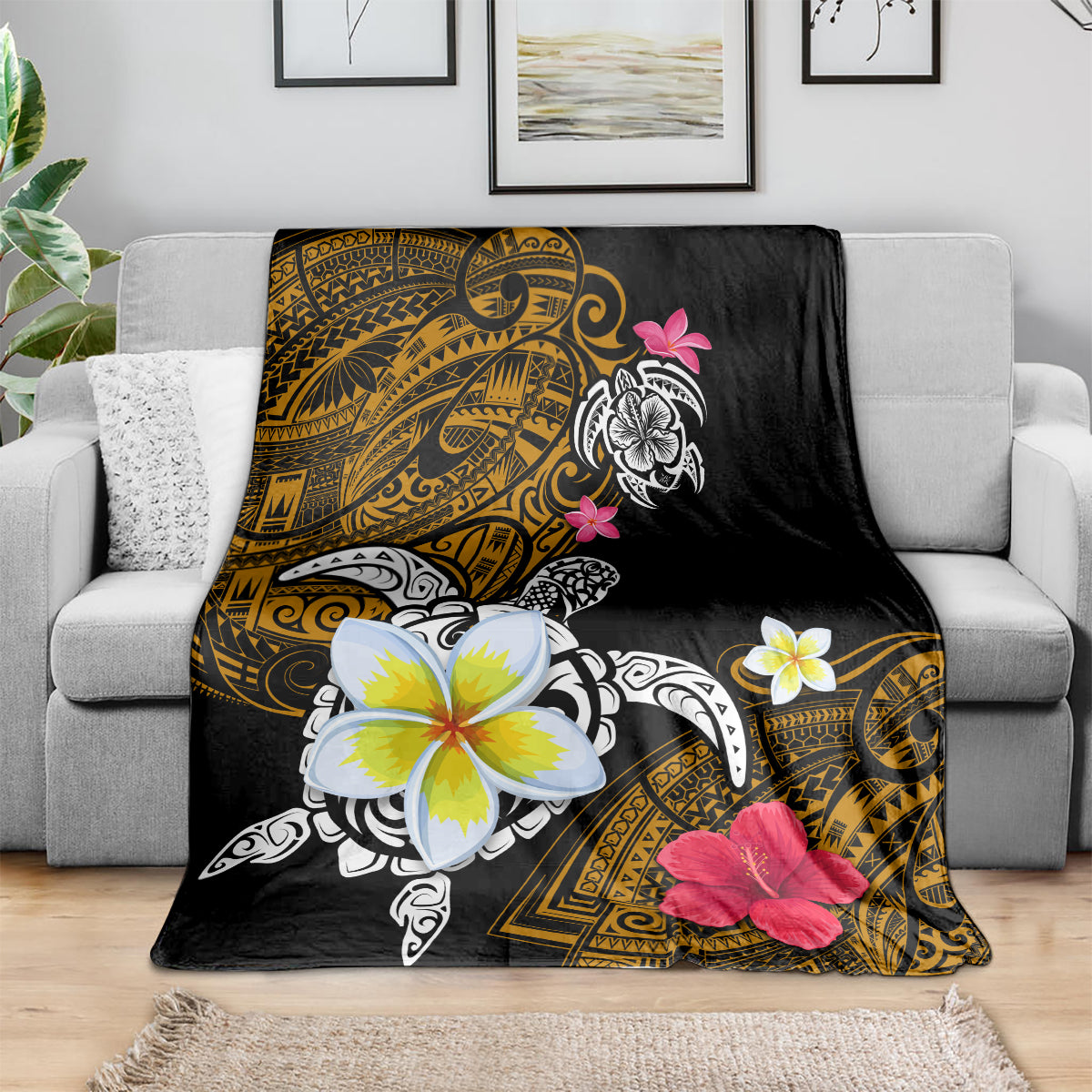 Hawaii Turtle and Tropical Flower Blanket Polynesian Pattern LT03 - Polynesian Pride