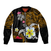 Hawaii Turtle and Tropical Flower Bomber Jacket Polynesian Pattern LT03 Unisex Black - Polynesian Pride