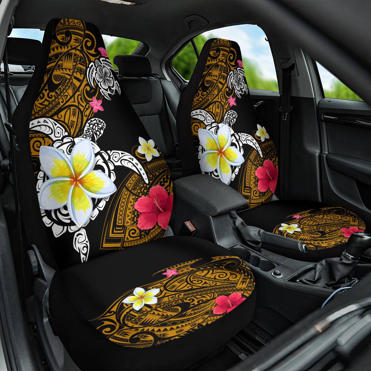 Hawaii Turtle and Tropical Flower Car Seat Cover Polynesian Pattern LT03 One Size Black - Polynesian Pride