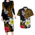 Hawaii Turtle and Tropical Flower Couples Matching Long Sleeve Bodycon Dress and Hawaiian Shirt Polynesian Pattern