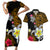 Hawaii Turtle and Tropical Flower Couples Matching Short Sleeve Bodycon Dress and Hawaiian Shirt Polynesian Pattern