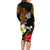 Hawaii Turtle and Tropical Flower Family Matching Long Sleeve Bodycon Dress and Hawaiian Shirt Polynesian Pattern